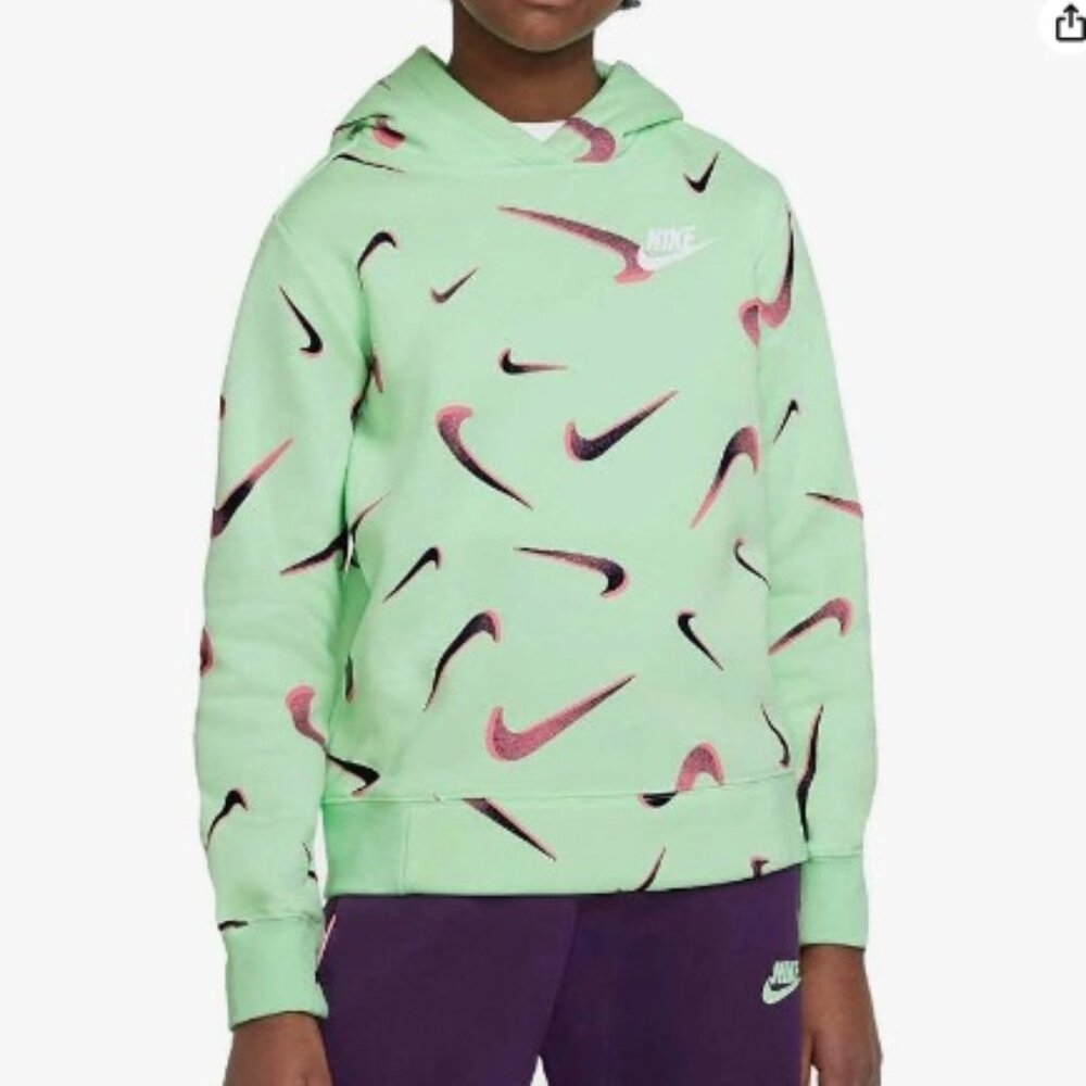 Nike Girls All Over Print Swoosh Crewneck Sportwear Sweatshirt Hoodie
